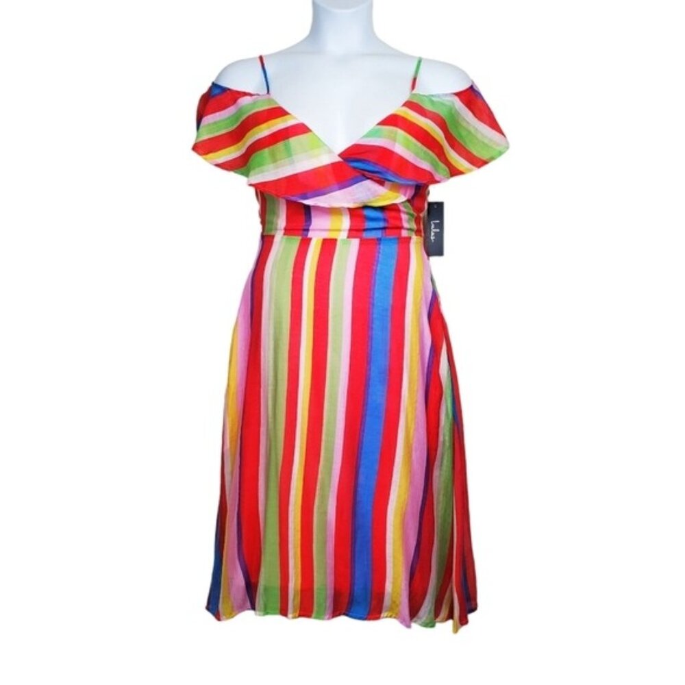 Lulu's Womens Yacht Rock Multicolor Striped Cold Shoulder Midi Dress Size M NWT